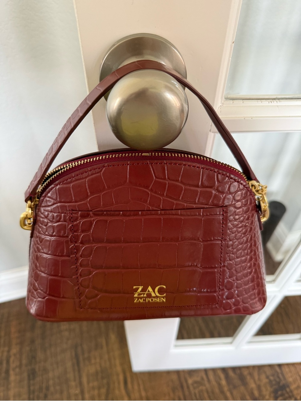 ZAC Posen Burgundy Croc-Embossed Mini Top-Handle Bag